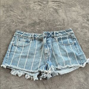 Women's Blue Striped Denim Shorts